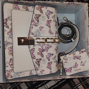 Aldo White and Pink Butterfly Crossbody Bag